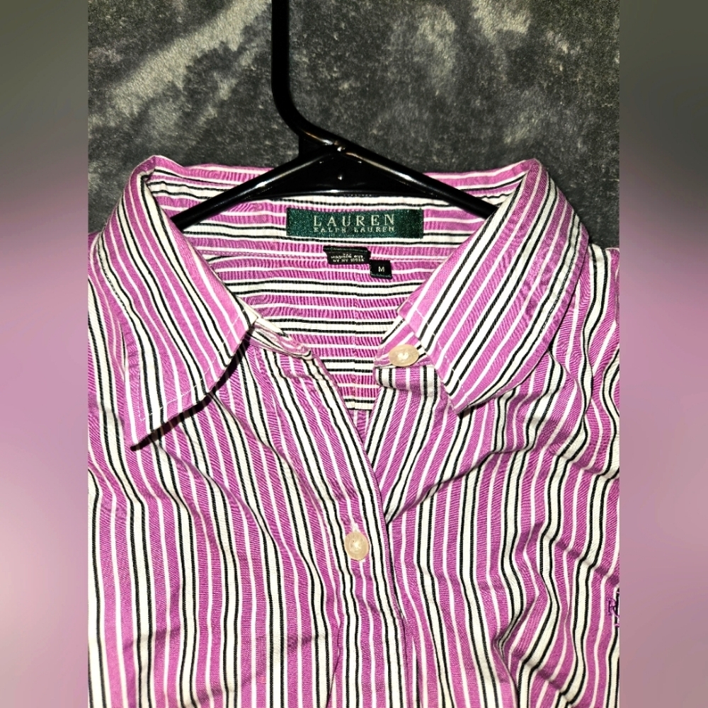 Vintage Lauren Ralph Lauren Pink, White & Black Stripped Blouse